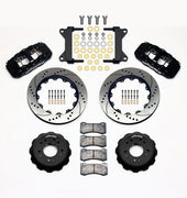 Wilwood C10 modular Pro Drop AERO6 front kit layout with black AERO6 calipers, 14.00-inch drilled-and-slotted rotors, aluminum hats, pads and mounting brackets