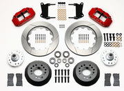 Wilwood red GM/Ridetech pin-spindle front kit with slotted rotor rings, separate hats, hubs, bearings, seals, pads and mounting brackets