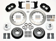Wilwood black GM/Ridetech pin-spindle front kit with slotted rotor rings, separate hats, hubs, bearings, seals, pads and mounting brackets
