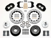 Wilwood black ProSpindle front kit with drilled-and-slotted rotor rings, separate hats, hubs, bearings, seals, pads and mounting brackets
