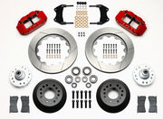 Wilwood red ProSpindle front kit with slotted rotor rings, separate hats, hubs, bearings, seals, pads and mounting brackets