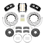 Wilwood black fifth-generation Camaro 15-inch front package with drilled-and-slotted dynamic lug-drive rotor rings, gray hats, retaining hardware, pads and brackets