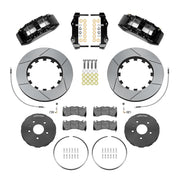 Wilwood black fifth-generation Camaro 15-inch front package with slotted dynamic lug-drive rotor rings, gray hats, retaining hardware, pads and brackets