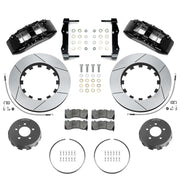 Wilwood black sixth-generation Camaro 14-inch front package with slotted dynamic lug-drive rotor rings, gray hats, retaining hardware, pads and brackets