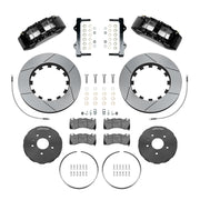 Wilwood black sixth-generation Camaro 15-inch front package with slotted dynamic lug-drive rotor rings, gray hats, retaining hardware, pads and brackets
