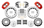 Wilwood red CPP Tri-Five 12.88-inch front kit with drilled-and-slotted rotor rings, separate hats, hubs, bearings, seals, pads and mounting brackets