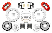 Wilwood red CPP Tri-Five 12.88-inch front kit with slotted rotor rings, separate hats, hubs, bearings, seals, pads and mounting brackets