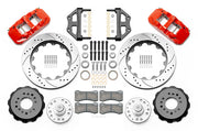 Wilwood red CPP Tri-Five 14-inch AERO6 front kit with drilled-and-slotted rotor rings, separate hats, hubs, bearings, seals, pads and mounting brackets
