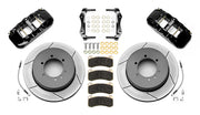 Wilwood black Patrol Y61 rear kit laid out with slotted integral parking-hat rotors, braided hoses, pads and brackets