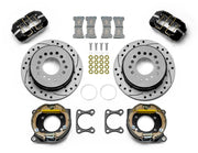Wilwood black Big Ford 2.36-inch-offset rear kit with drilled-and-slotted parking-hat rotors, internal parking-shoe assemblies, service calipers, pads and brackets