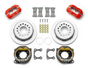 Wilwood red Big Ford 2.36-inch-offset rear kit with plain-face parking-hat rotors, internal parking-shoe assemblies, service calipers, pads and brackets