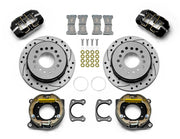 Wilwood black new-style Big Ford 2.50-inch-offset rear kit with drilled-and-slotted parking-hat rotors, internal parking-shoe assemblies, service calipers, pads and brackets