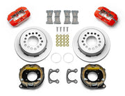 Wilwood red Small Ford 2.66-inch-offset rear kit with plain-face parking-hat rotors, internal parking-shoe assemblies, service calipers, pads and brackets