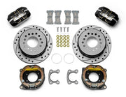 Wilwood black Small Ford 2.50-inch-offset rear kit with drilled-and-slotted parking-hat rotors, internal parking-shoe assemblies, service calipers, pads and brackets
