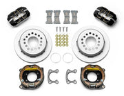 Wilwood black Small Ford 2.50-inch-offset rear kit with plain-face parking-hat rotors, internal parking-shoe assemblies, service calipers, pads and brackets