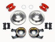 Wilwood red GM 12-bolt forward-caliper rear kit with plain-face parking-hat rotors, internal parking-shoe assemblies, service calipers, pads and brackets