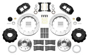 Wilwood Superlite 6R front brake kit, later GM truck/van/SUV iron ProSpindles, 13.06-inch GT rotors: Parts layout with two black Superlite 6R calipers, gt slotted rotors, separate hubs, black rotor hats, pads, bearings and mounting hardware.