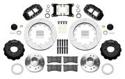 Wilwood Superlite 6R front brake kit, later GM truck/van/SUV iron ProSpindles, 14-inch GT rotors: Parts layout with two black Superlite 6R calipers, gt slotted rotors, separate hubs, black rotor hats, pads, bearings and mounting hardware.