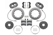 Wilwood Hyundai Veloster front 13.06-inch GT-slotted brake kit layout with gray hard-anodized Superlite 6R calipers, rotor rings, hats, pads, brackets and fasteners and braided flexlines