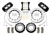 Wilwood Land Cruiser J200 and Lexus LX570 front 14.25-inch GT-slotted brake kit layout with black AERO6-DS calipers, rotor rings, hats, pads, brackets and fasteners and braided flexlines