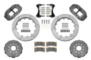 Wilwood Honda Civic and CR-Z front 12.88-inch GT-slotted brake kit layout with gray hard-anodized Superlite 6R calipers, separate GT rotor rings and hats, pads, brackets and rotor mounting fasteners