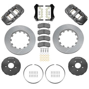 Wilwood gray anodized front brake kit for AERO6-ST GM lug-drive race applications, laid out with slotted 14.00-inch rotors, hats, pads, brackets and hardware