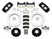 Wilwood black front brake kit for GM G-Body and related disc-spindle applications, laid out with two-piece slotted 14.00-inch rotors, hubs, bearings, pads, brackets and fasteners
