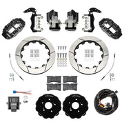 Wilwood black rear brake kit for Honda S2000 electric parking applications, laid out with slotted 12.88-inch rotors, hats, service and electric parking calipers, pads, wiring harness, controller and brackets
