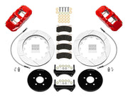 Wilwood red front brake kit for 1994–2004 Ford Mustang applications, laid out with slotted 14.00-inch rotors, hats, pads, brackets and hardware
