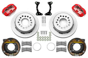 Wilwood red rear brake kit for Ford Explorer 8.8 low-profile 2.54-inch offset applications, laid out with one-piece undrilled 11.00-inch rotors, internal parking shoe assemblies, pads, brackets and fasteners
