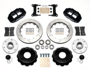 Wilwood black front brake kit for Chevrolet/GMC six-lug 14-inch Superlite drop-spindle applications, laid out with two-piece slotted 14.00-inch rotors, hubs, bearings, pads, brackets and fasteners