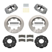 Wilwood gray anodized rear brake kit for Corvette C5 and base C6 DPC56 race applications, laid out with two-piece vented undrilled 12.00-inch rotors, brake pads and caliper mounting fasteners