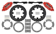 Wilwood red rear brake kit for Can-Am Maverick X3 UTV4 applications, laid out with dynamic drilled 11.25-inch rotors, adapters, pads, caliper brackets and fasteners