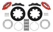 Wilwood red rear brake kit for Polaris RZR Turbo S UTV6 applications, laid out with dynamic undrilled 11.25-inch rotors, adapters, pads, caliper brackets and fasteners