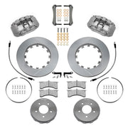Wilwood gray anodized front brake kit for Ford Mustang GN4R-ST race applications, laid out with slotted 13.00-inch rotors, hats, pads, brackets and hardware