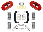 Wilwood red Superlite front caliper kit for 1969–1983 Porsche 911 caliper applications, laid out with brackets, pads, braided hoses and mounting hardware