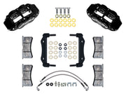 Wilwood black Superlite front caliper kit for 1969–1983 Porsche 911 caliper applications, laid out with brackets, pads, braided hoses and mounting hardware