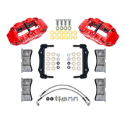 Wilwood red Superlite front caliper kit for 1984–1989 Porsche 911 caliper applications, laid out with brackets, pads, braided hoses and mounting hardware