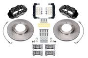Wilwood black front brake kit for 1969–1983 Porsche 911 rotor-and-caliper applications, laid out with one-piece vented undrilled 11.10-inch rotors, caliper brackets, pads, braided hoses and fasteners