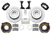 Wilwood rear Forged Dynalite Internal brake kit for BOP 12.19-inch staggered layout: Black caliper pair with undrilled, with short machined face grooves rotors, internal drum parking-brake assemblies, brackets, pads, registration rings and fasteners.