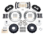 Wilwood front FNSL6R brake kit for No Limit ZG 12.88-inch conversion: Two black FNSL6R calipers, slotted rotor rings, separate black hats, silver hubs, bearings, seals, pads, brackets and hardware laid out.