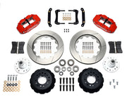 Wilwood front FNSL6R brake kit for No Limit ZG 14-inch conversion: Two red-finish FNSL6R calipers, slotted rotor rings, separate black hats, silver hubs, bearings, seals, pads, brackets and hardware laid out.