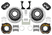Wilwood G-Body rear 11.00-inch srp drilled & slotted brake kit layout with black Dynapro Low-Profile calipers and rotors, pads and fasteners and internal parking-brake assemblies