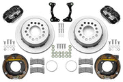 Wilwood G-Body rear 11.00-inch plain face brake kit layout with black Dynapro Low-Profile calipers and rotors, pads and fasteners and internal parking-brake assemblies