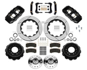 Wilwood No Limit ZG front 14.00-inch gt slotted brake kit layout with black AERO6 calipers and rotors, pads and fasteners and separate wheel hubs