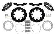 Wilwood Polaris RZR Pro XP rear 11.25-inch solid black brake kit layout with black UTV6 calipers and rotors, pads and fasteners and silver rotor adapters