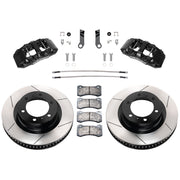 Wilwood 4Runner/GX460 front 13.31-inch gt slotted brake kit layout with black AERO6-DM calipers and rotors, pads and fasteners, with braided hoses