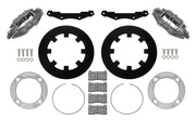Wilwood RZR Pro XP rear 11.25-inch solid black brake kit layout with hard-anodized UTV6 Race calipers and rotors, pads and fasteners and silver rotor adapters