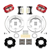 Wilwood MX-5/124 Spider front 11.00-inch gt slotted brake kit layout with red Narrow Dynapro calipers and rotors, pads and fasteners, with braided hoses