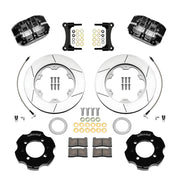 Wilwood MX-5/124 Spider front 11.00-inch gt slotted brake kit layout with black Narrow Dynapro calipers and rotors, pads and fasteners, with braided hoses